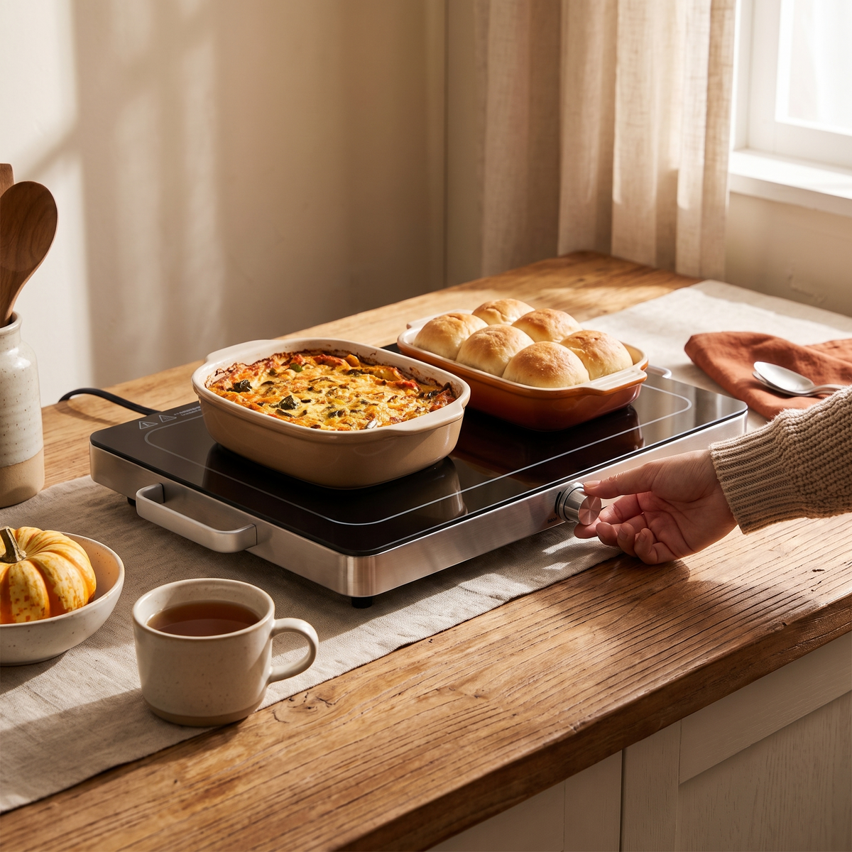 Electric Glass Top Food Warming Tray With Adjustable in the room