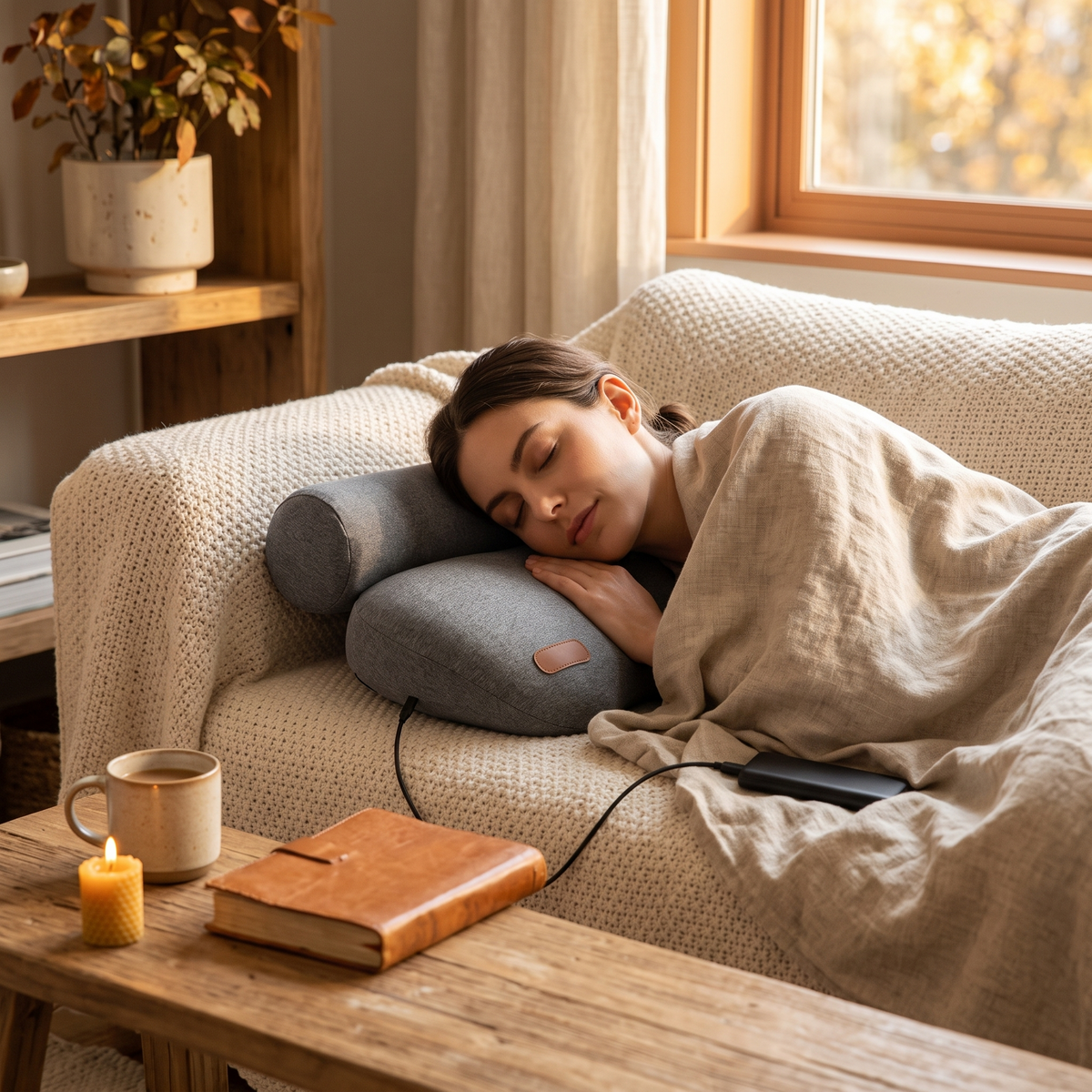 USB Heated Neck Pillow Zero Pressure Memory Foam Cervical in the room