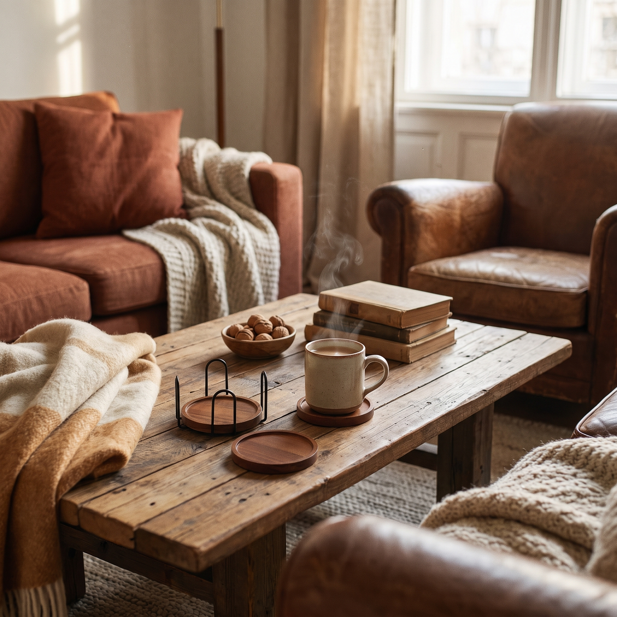 Wooden Drink Coasters With Holder in the room