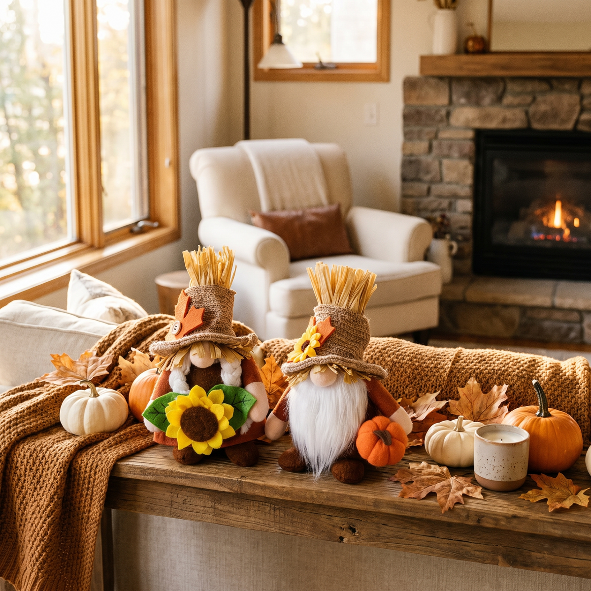 Fall Thanksgiving Gnome Plush Decorations With Pumpkin And in the room