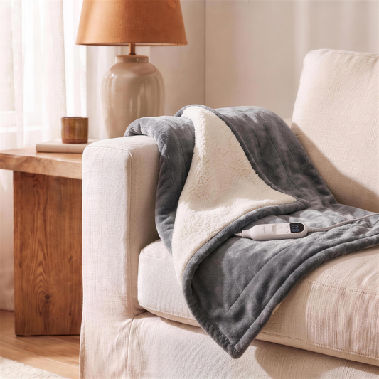 flannel sherpa heated blanket in the Hollow Pine house