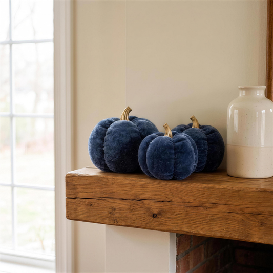 deep blue fabric pumpkins set of 3 in the Hollow Pine house