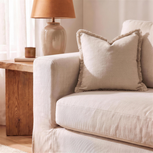 linen fringe pillow cover natural beige in the Hollow Pine house