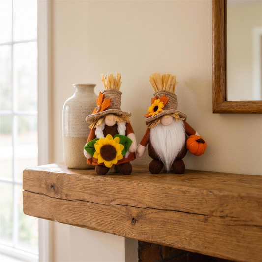 fall gnome plush with pumpkin in the Hollow Pine house