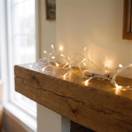warm white led string lights in the Hollow Pine house