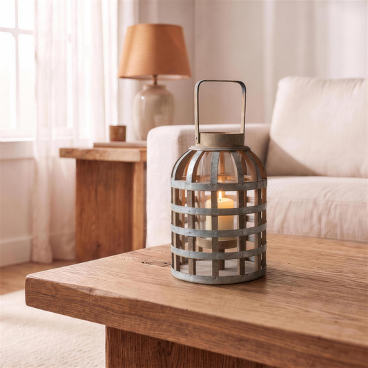 silver led lantern with handle outdoor in the Hollow Pine house