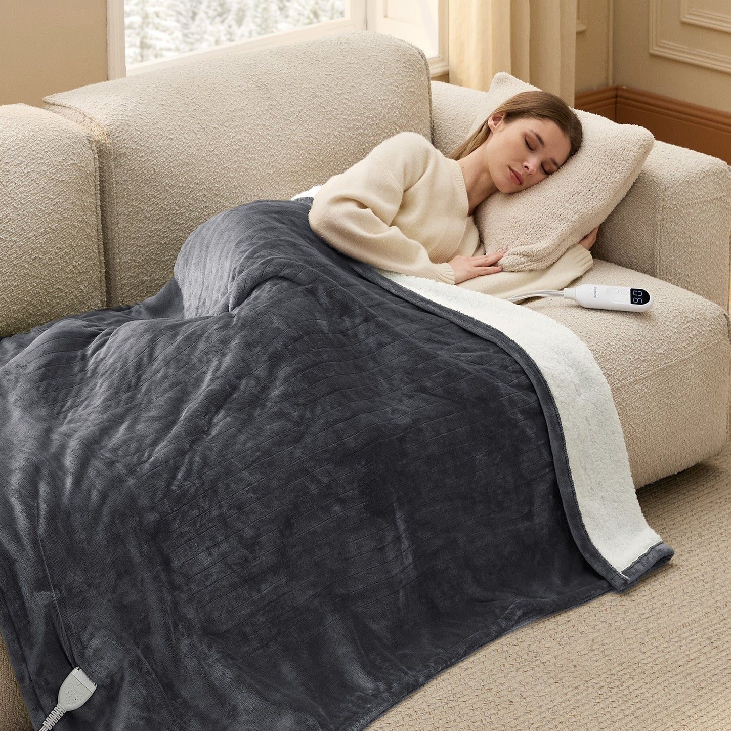 Flannel Sherpa Heated Blanket