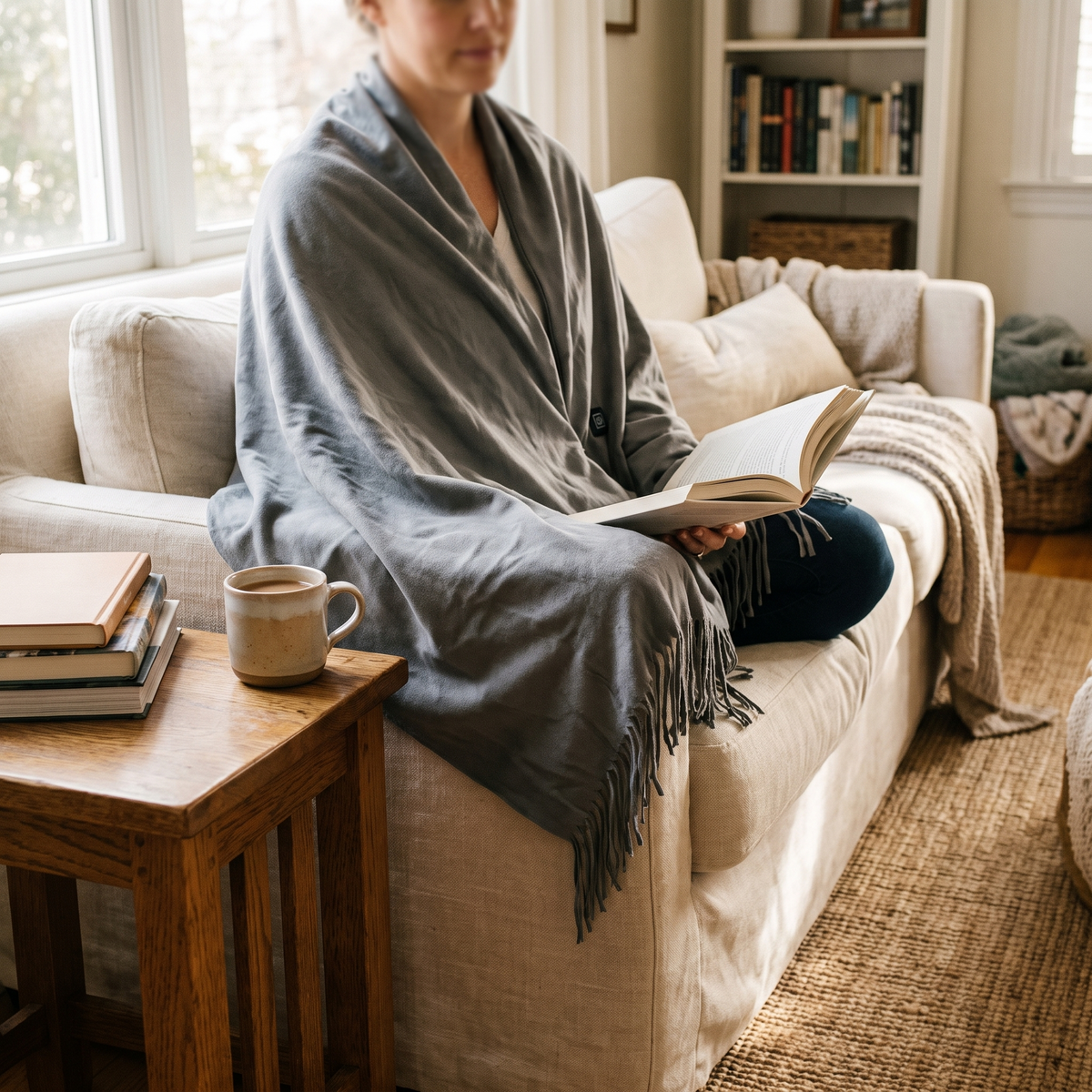USB Heated Shawl With Tassels