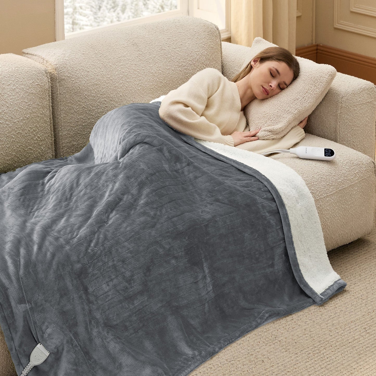 Flannel Sherpa Heated Blanket