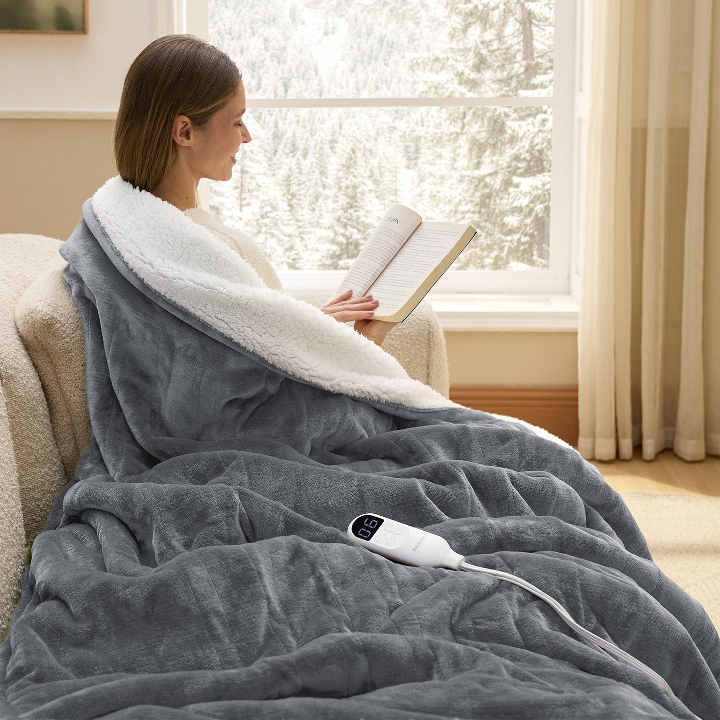 Flannel Sherpa Heated Blanket