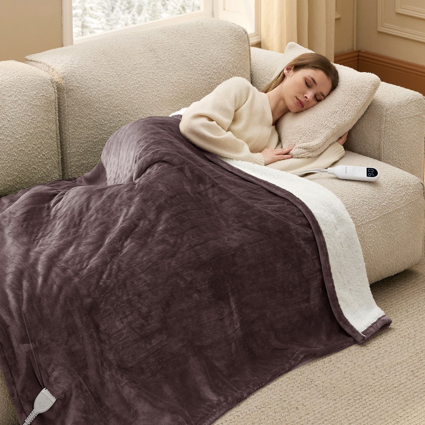Flannel Sherpa Heated Blanket
