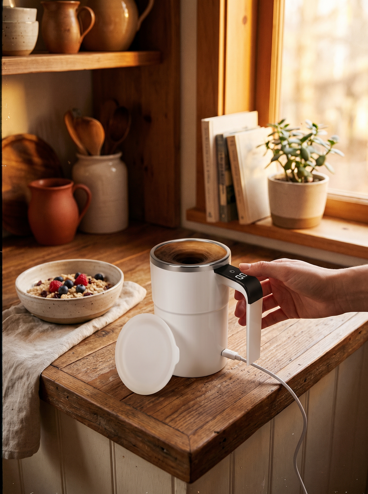 12oz Self Stirring Mug: Desk, Car, Or Kitchen Counter
