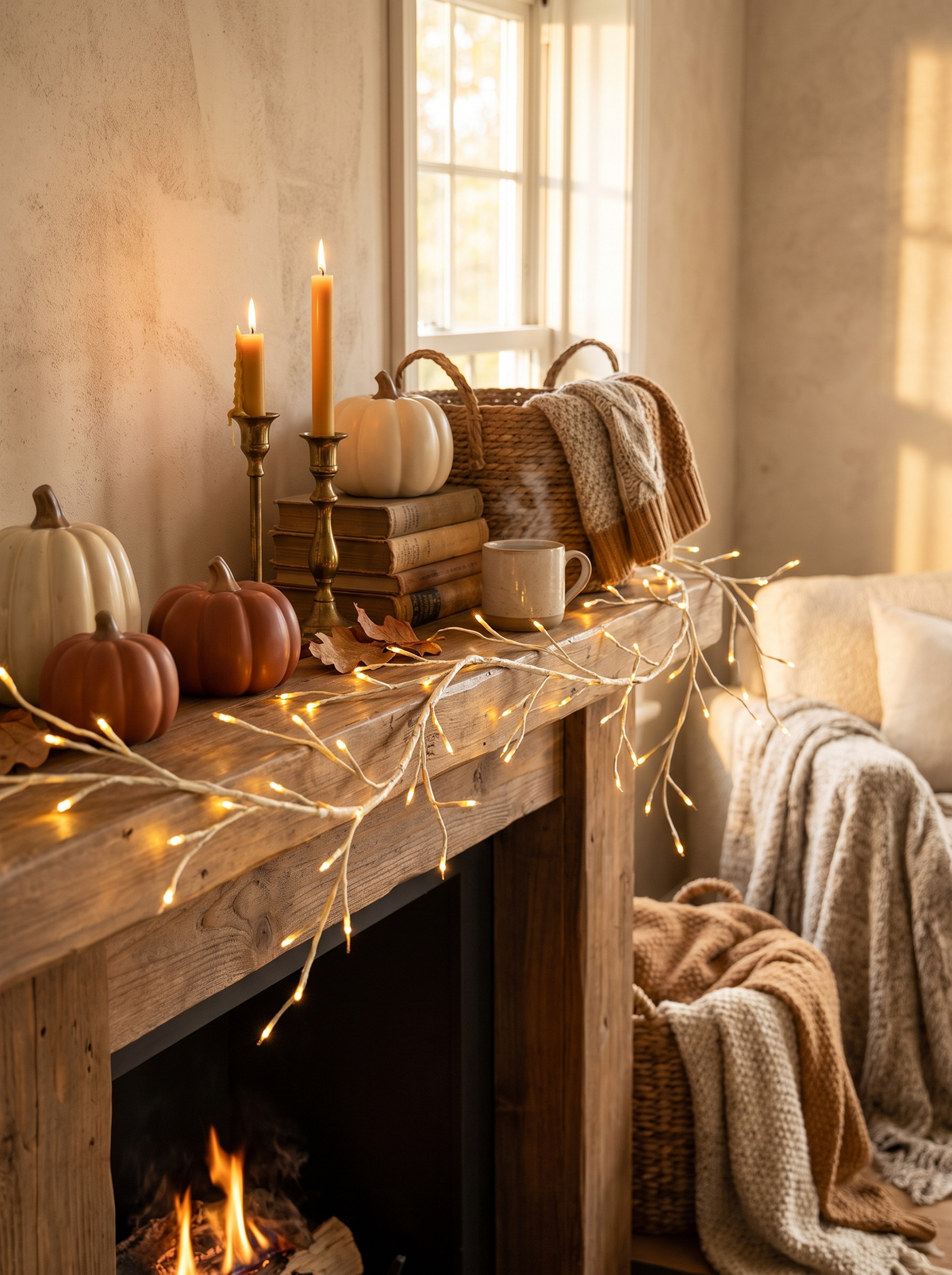 7.87FT Lighted Birch Garland Lighted Twig Vine Lights: Birch Light On The Mantel