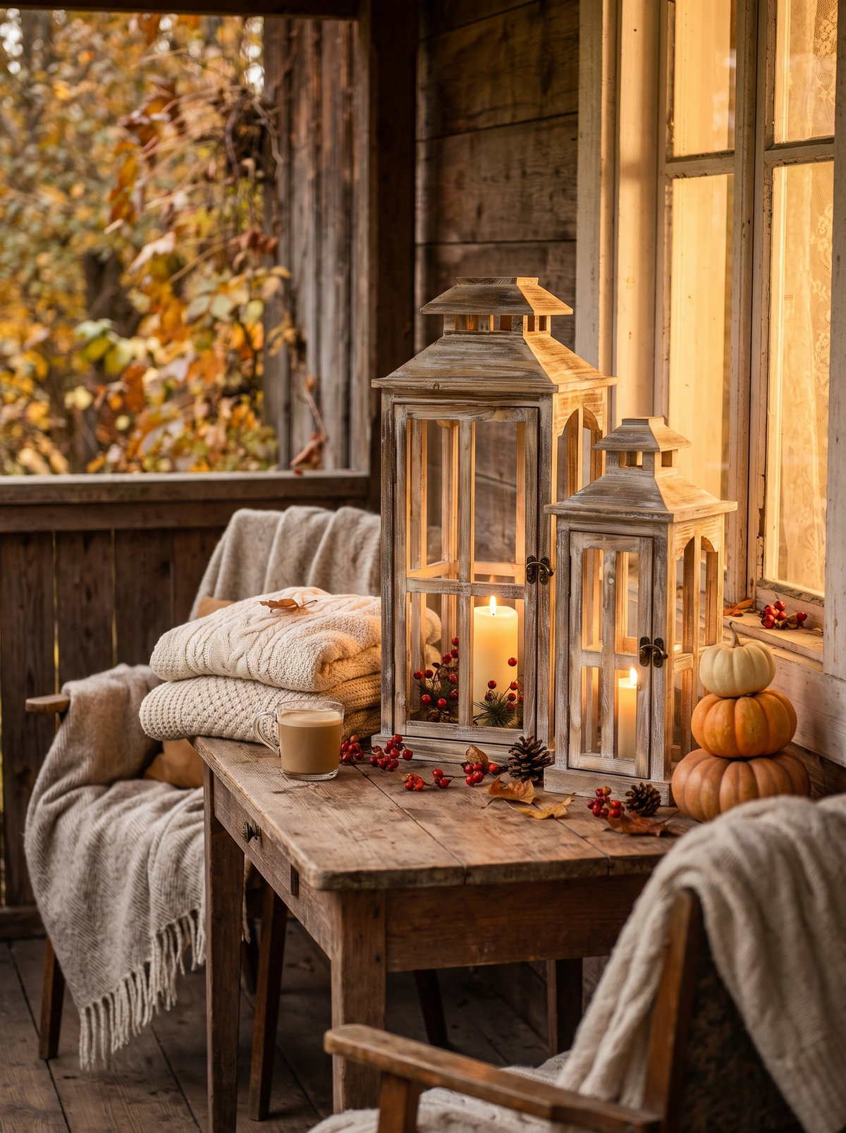 28"/20" Large Rustic Wooden Lantern Decorative: Candlelight On The Porch