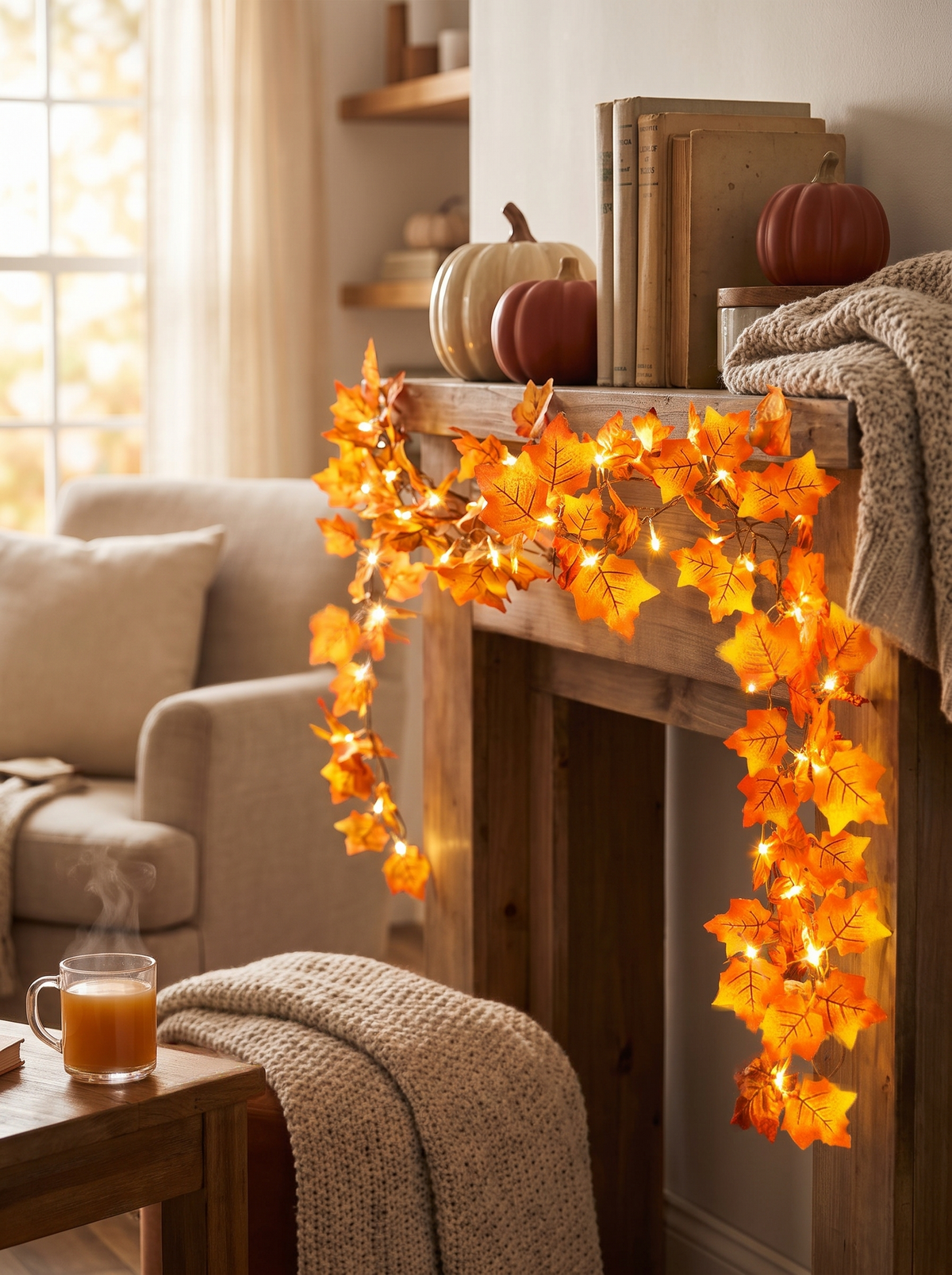 2-Pack Lighted Fall Garland 16.4ft Total: A Harvest Glow, Day And Night
