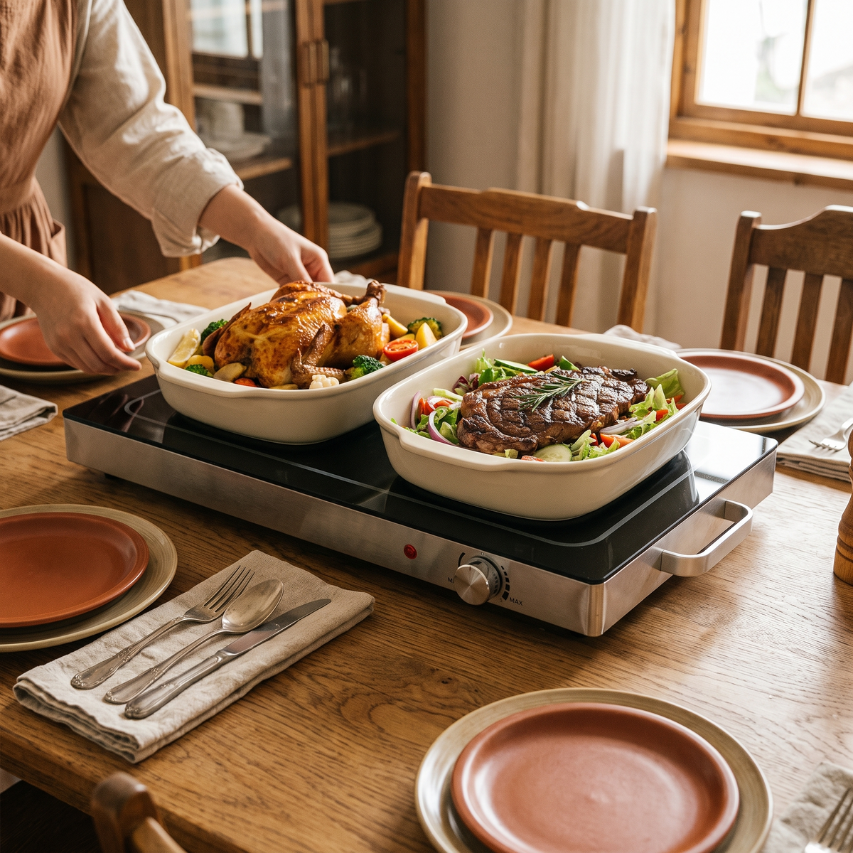 Electric Glass Top Food Warming Tray With Adjustable