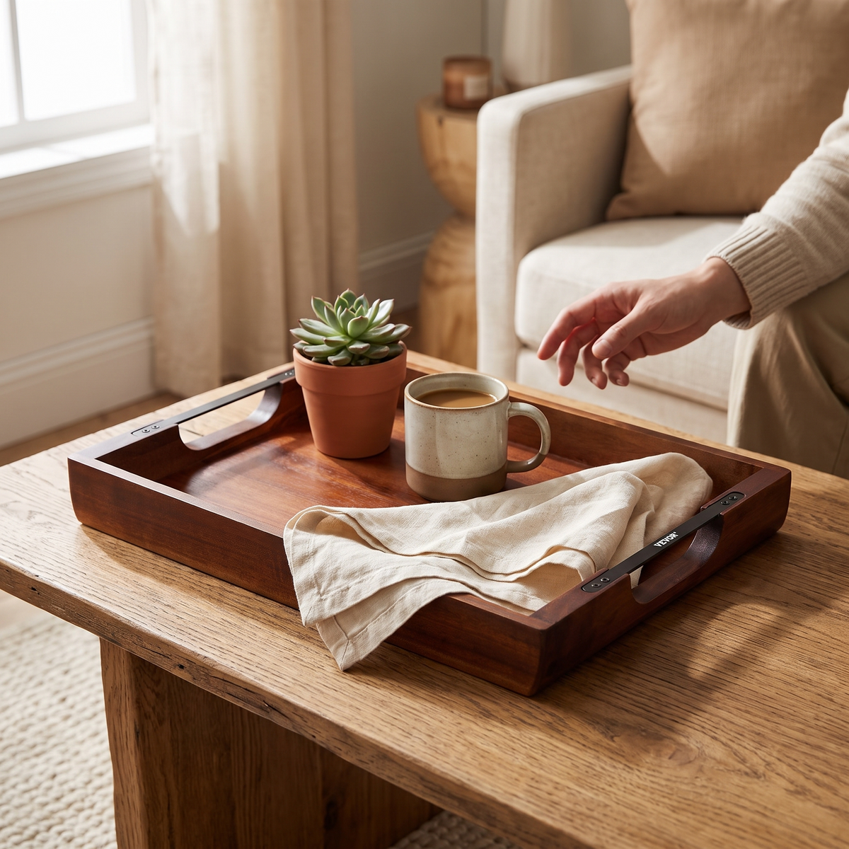 Serving Tray 17x12.2 Inch Acacia Food Serving Table Laptop