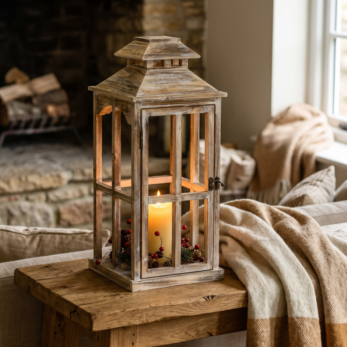 Large Rustic Wooden Lantern Decorative