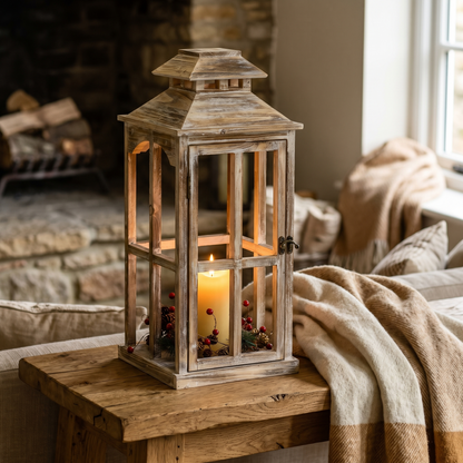 Large Rustic Wooden Lantern Decorative