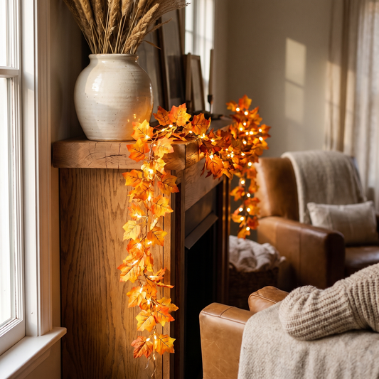 2-Pack Lighted Fall Garland 16.4ft Total