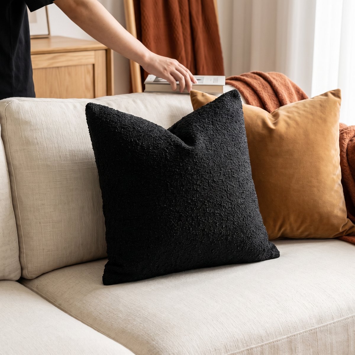 Decorative Textured Boucle Throw Pillow Cover 18x18 Inch