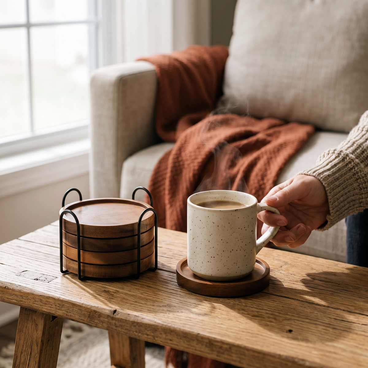 Wooden Drink Coasters With Holder