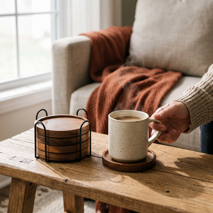 Wooden Drink Coasters With Holder