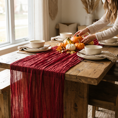 Fall Red Boho Table Runner