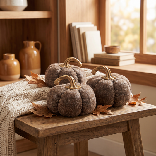 Set Of 3, 8.3x8.3x5.5 Brown Pumpkin, Pumpkin Ornament full view
