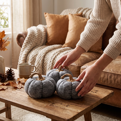 Set Of 3, 8.3x8.3x5.5 Gray Pumpkin, Pumpkin Ornament Decor in use