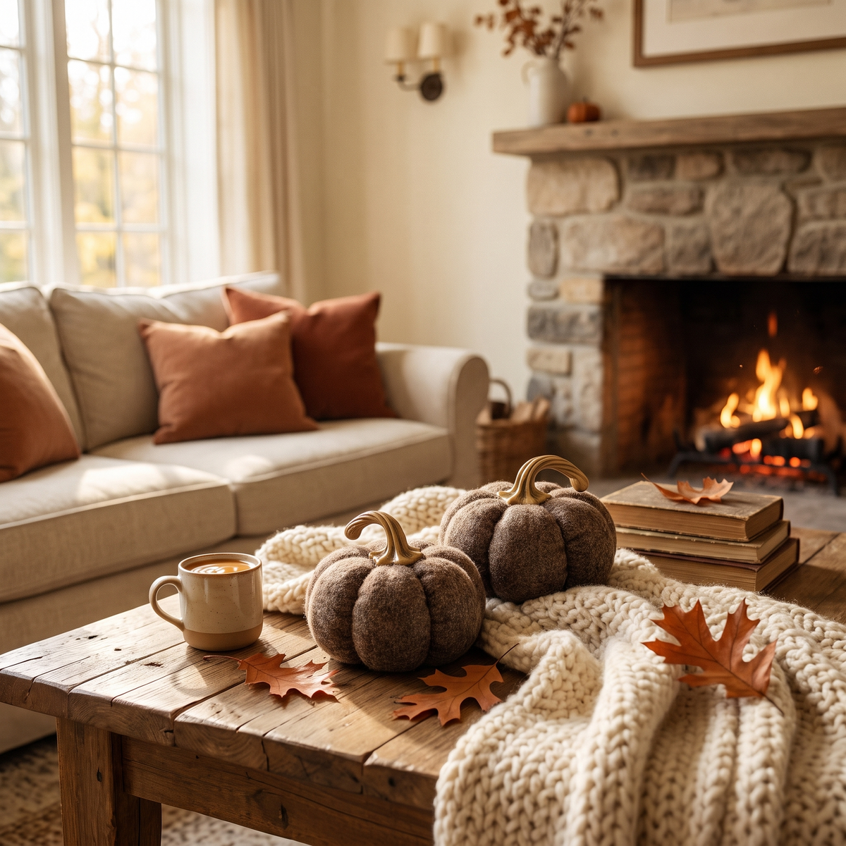 Set Of 3, 8.3x8.3x5.5 Brown Pumpkin, Pumpkin Ornament in the room