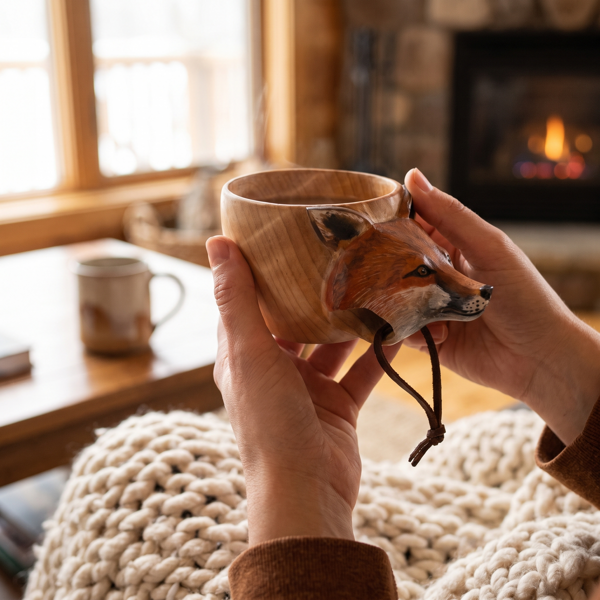 Hand Carved Cup Scandinavian Kuksa Wooden Mug Camping Gear in use