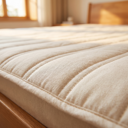Close up of the quilted coral fleece top on the king heated mattress pad