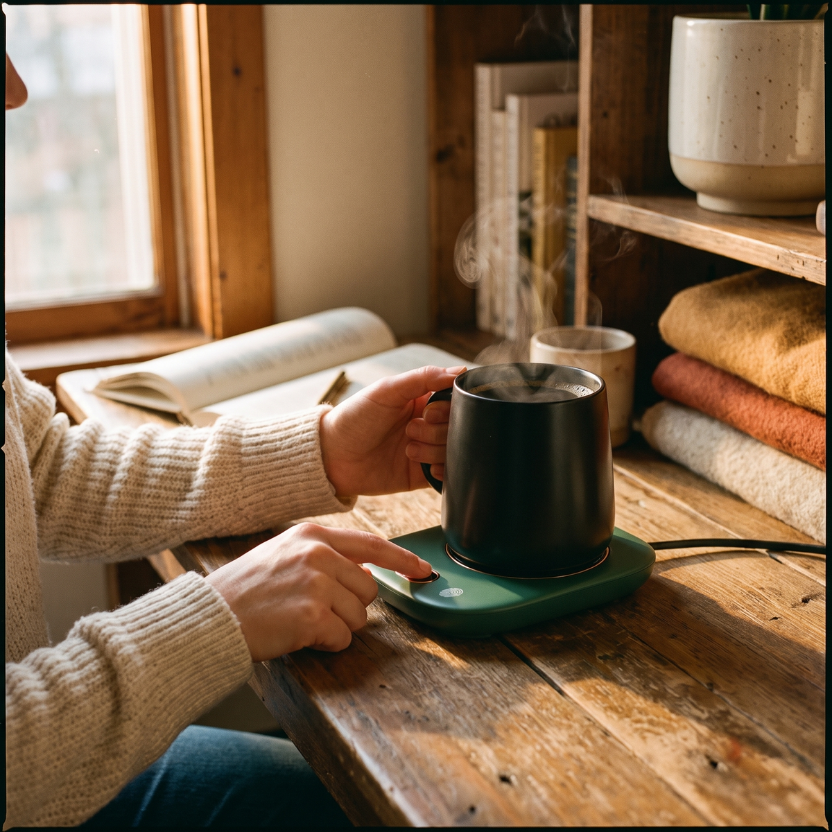 Electric Coffee Mug Warmer For Desk Auto Shut Off USB Tea in use