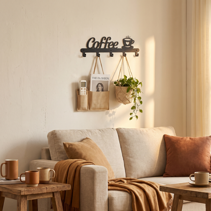 Metal Coffee Mug Holder Rack Wall-Mounted With Hooks For full view