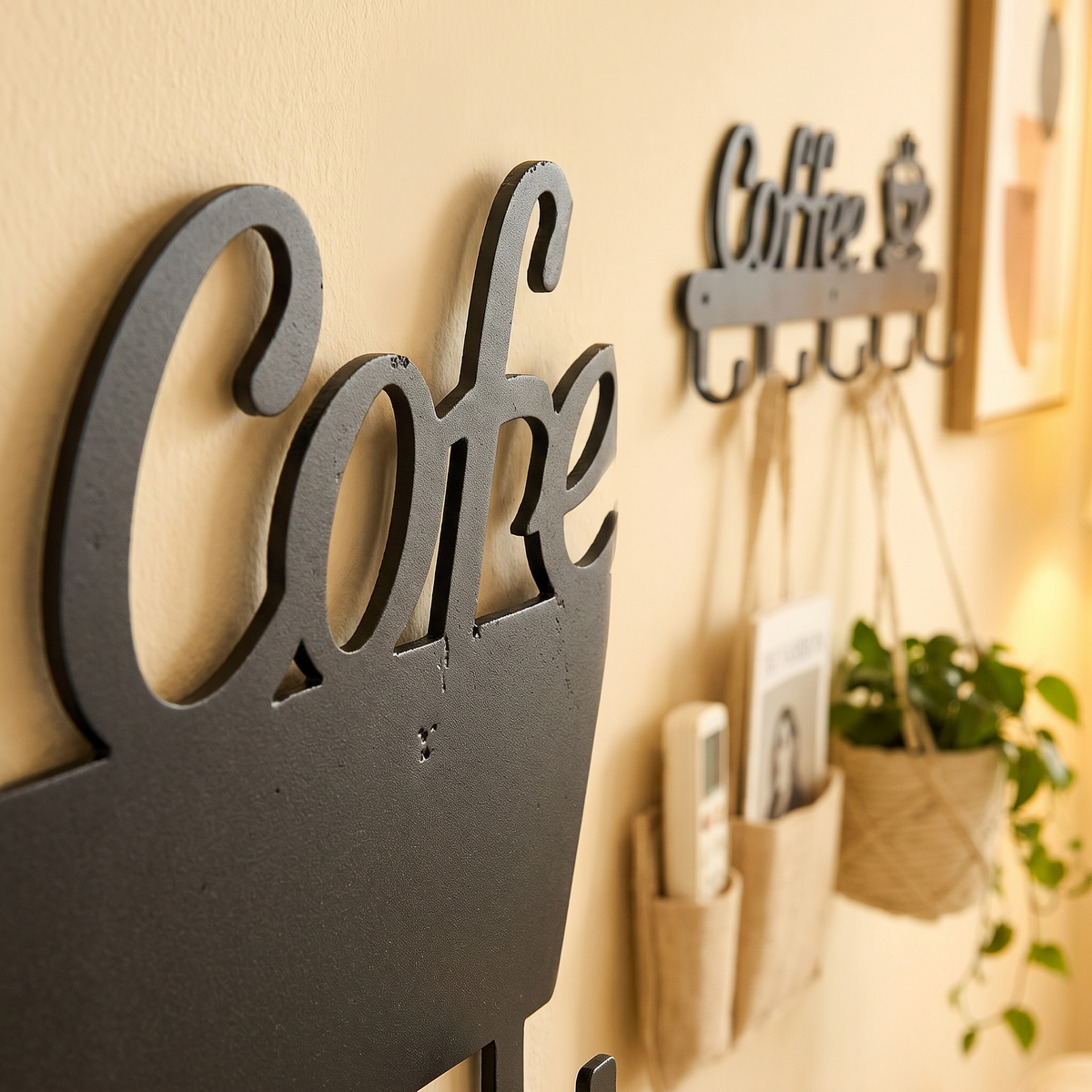 Metal Coffee Mug Holder Rack Wall-Mounted With Hooks For close up detail