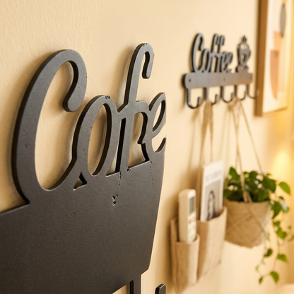 Metal Coffee Mug Holder Rack Wall-Mounted With Hooks For close up detail