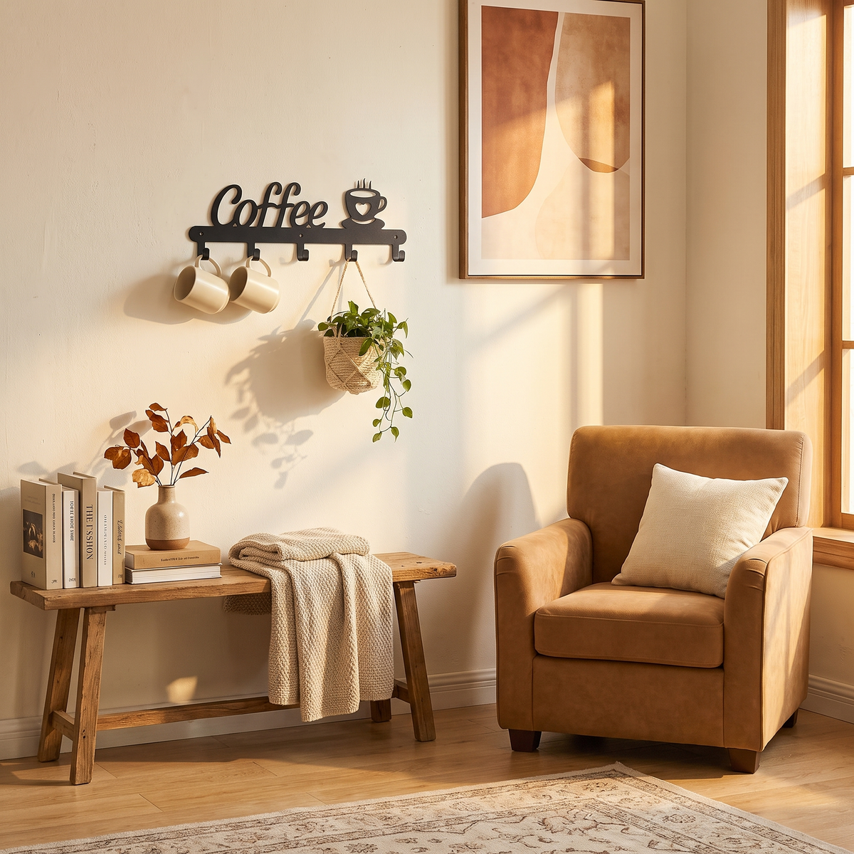 Metal Coffee Mug Holder Rack Wall-Mounted With Hooks For in the room