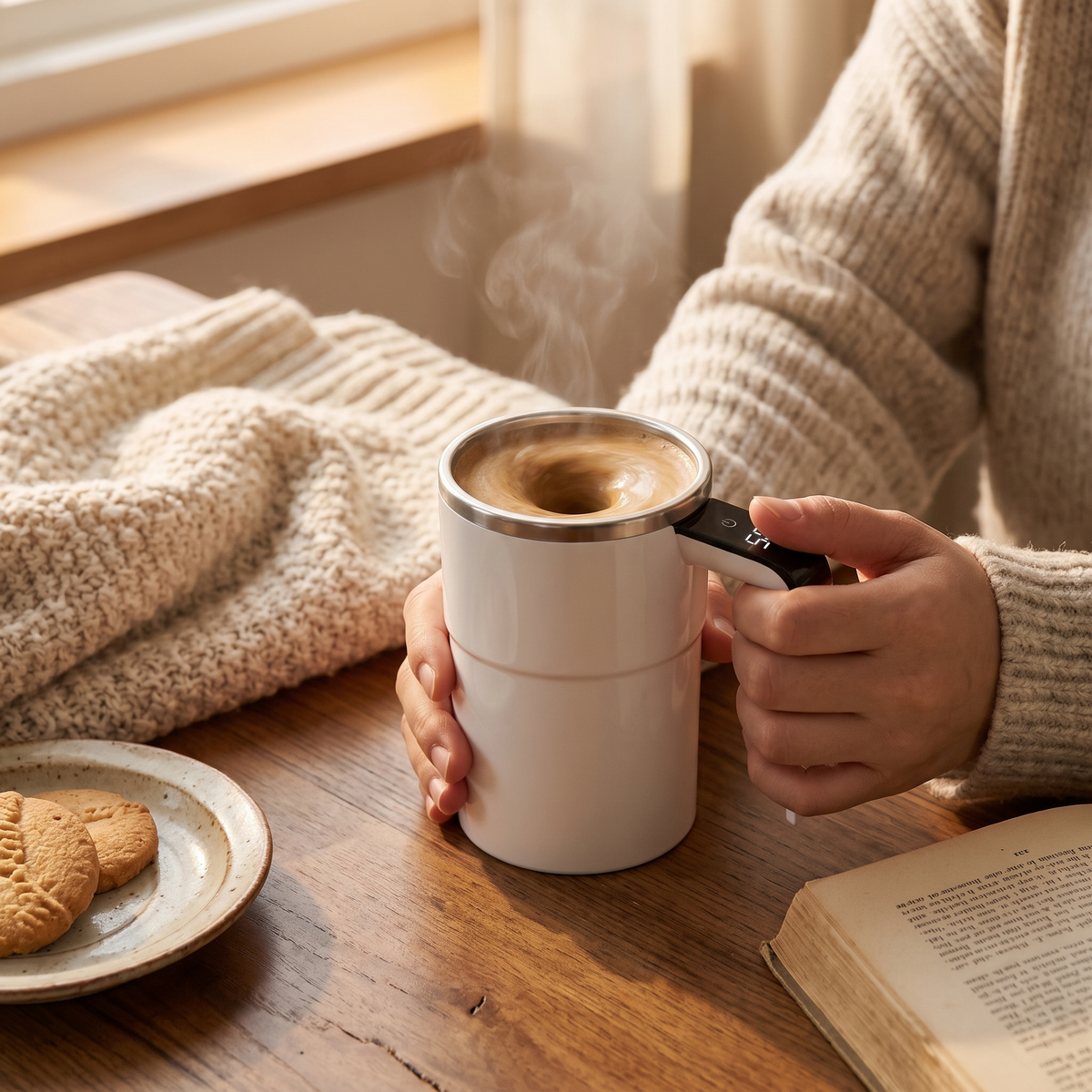 12oz Self Stirring Mug in use
