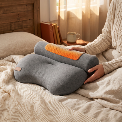 USB Heated Neck Pillow Zero Pressure Memory Foam Cervical in use