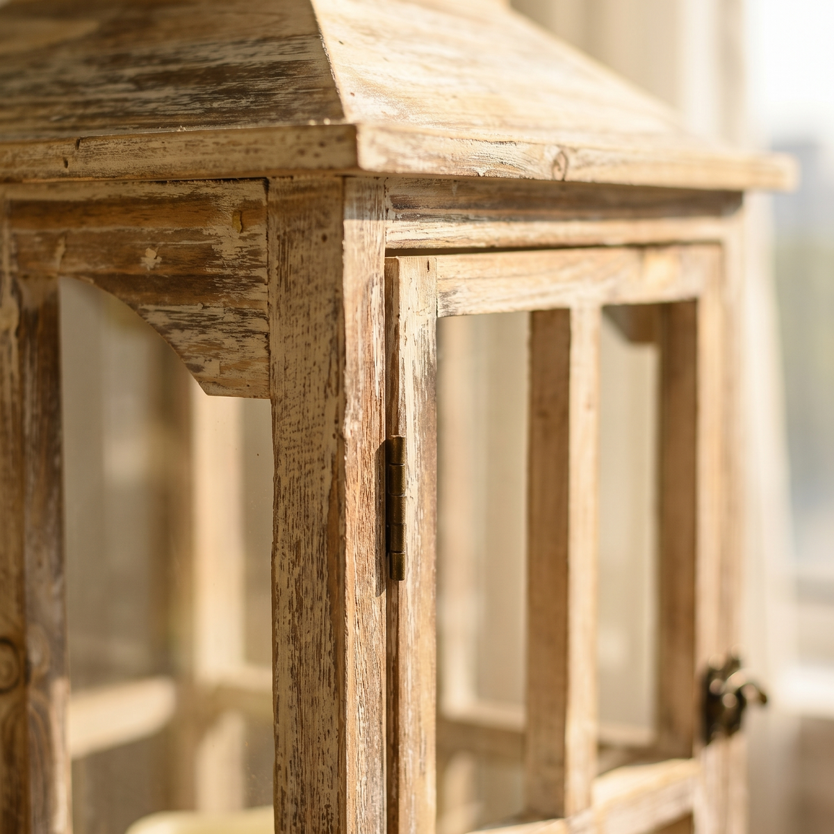 28"/20" Large Rustic Wooden Lantern Decorative close up detail