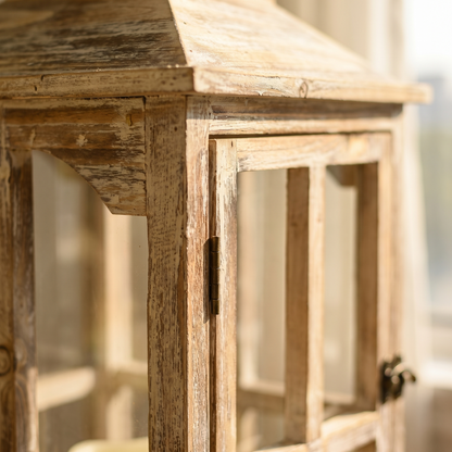 28"/20" Large Rustic Wooden Lantern Decorative close up detail