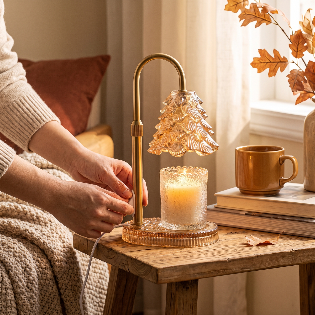 Candle Warmer Lamp With Timer & Dimmer in use