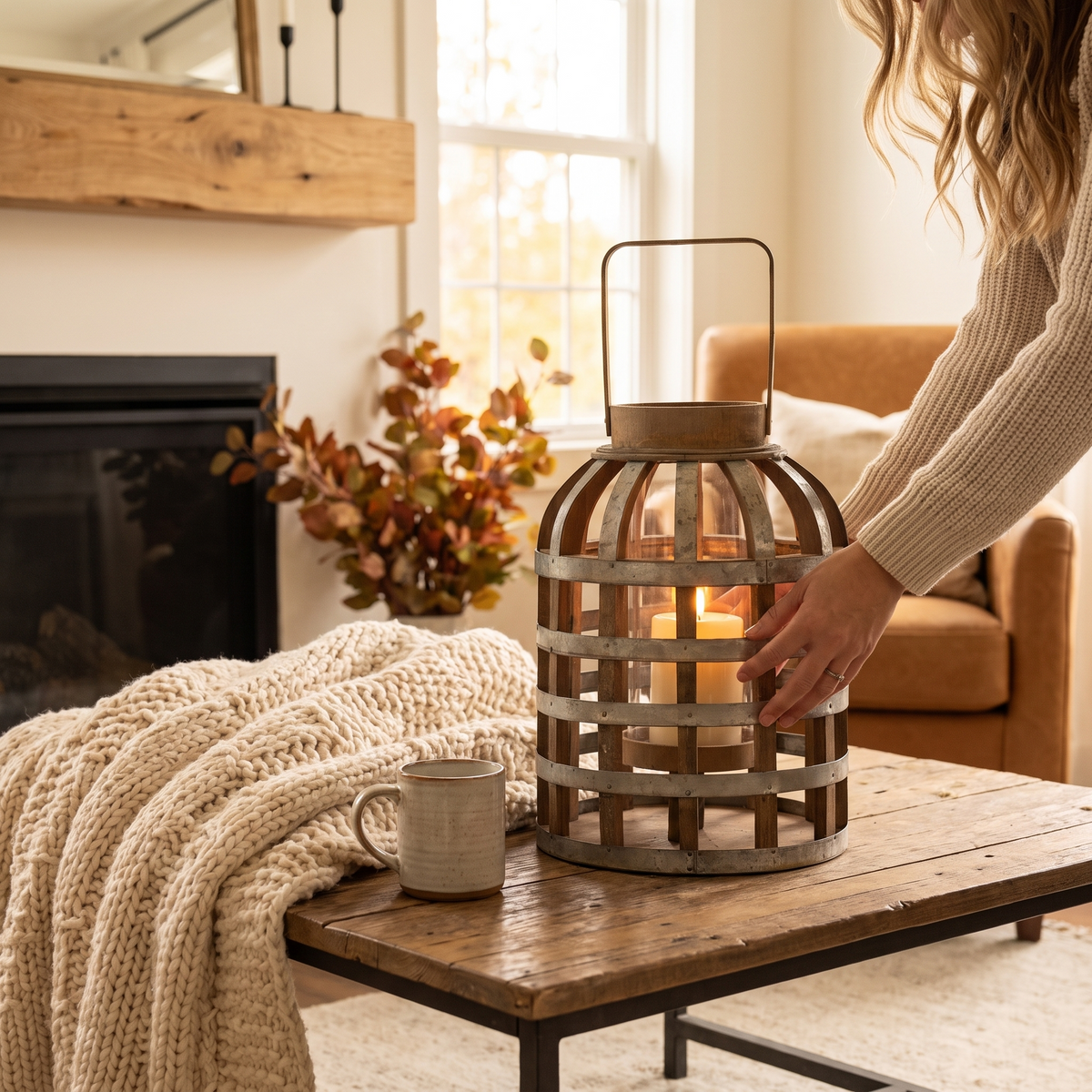 Decorative Lantern With Handle in use