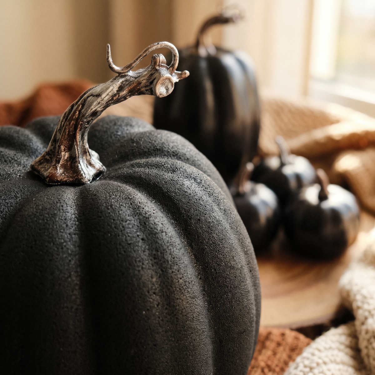 Artificial Pumpkin Black Foam Creative Lightweight close up detail