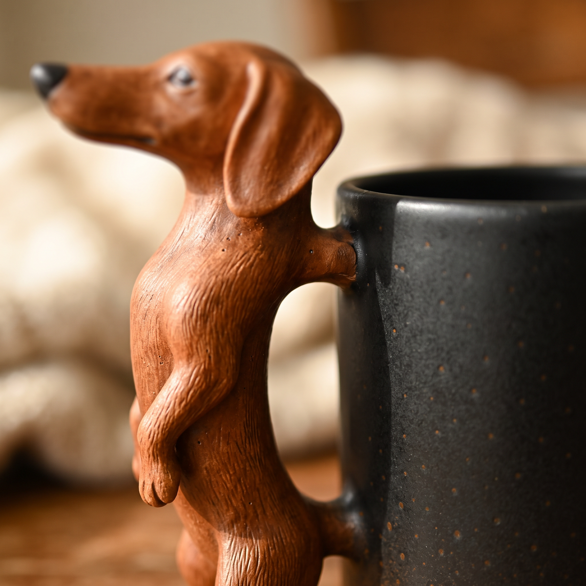 3D Handmade Dachshund Mug close up detail