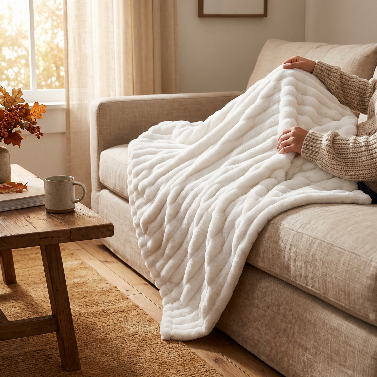 White Throw Blanket For Couch Birthday Gifts For Women Mom in use