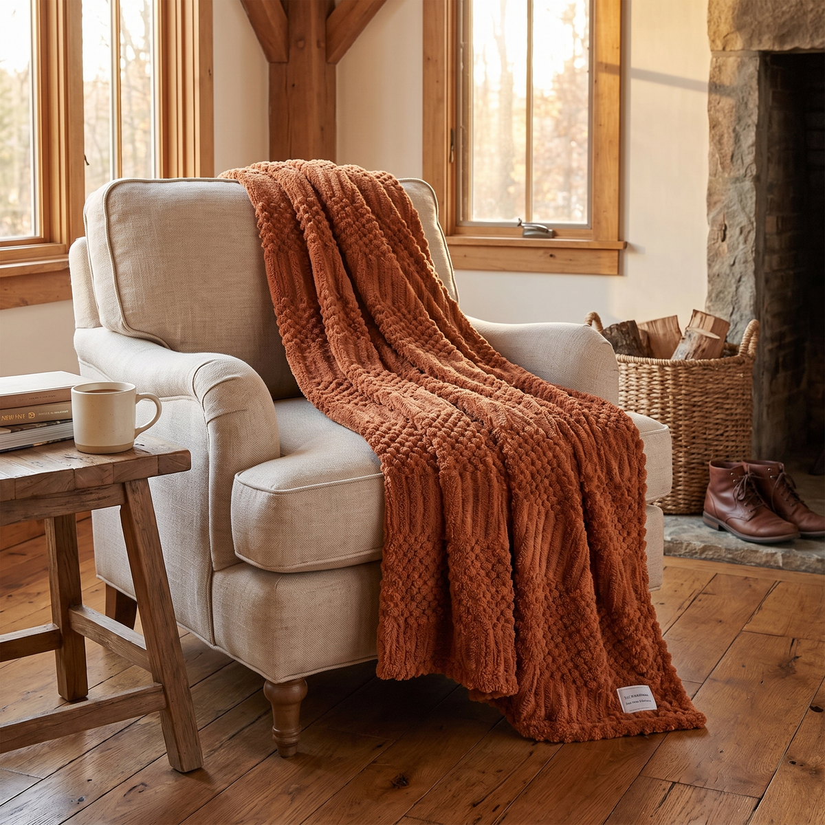 Rust Throw Blanket in the room