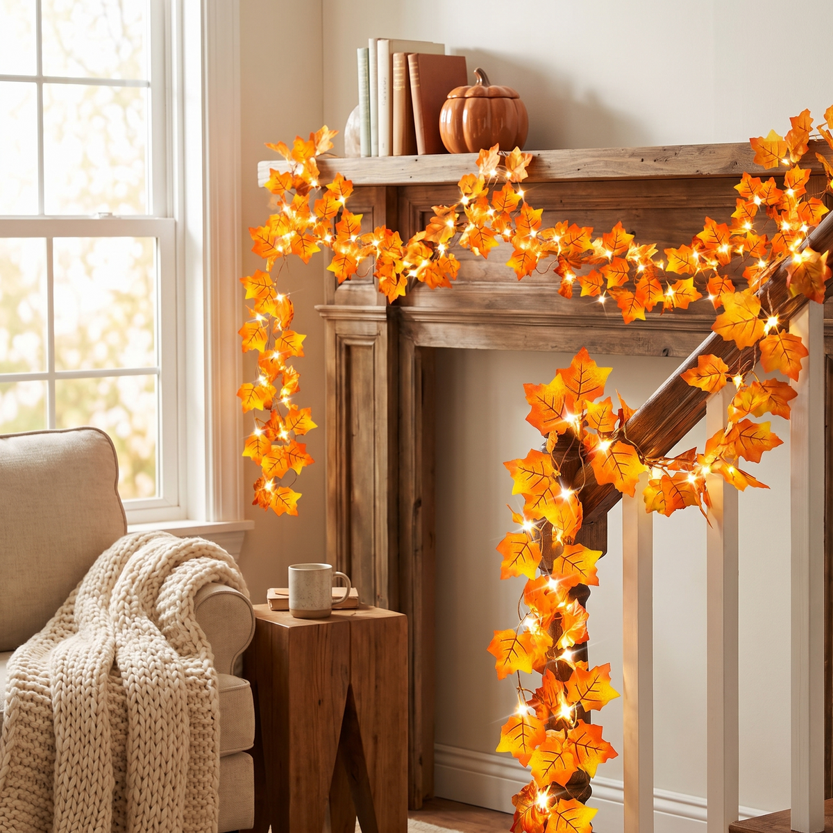 2-Pack Lighted Fall Garland 16.4ft Total in the room