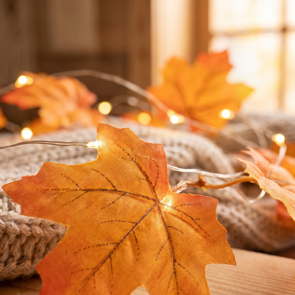 2-Pack Lighted Fall Garland 16.4ft Total close up detail